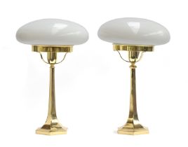A pair of Art Deco style gilt metal table lamps, after a design by Joseph Hoffman, each with a