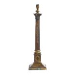 A brass table lamp, corinthian column on a square stepped plinth base with applied wreathes, 56cm