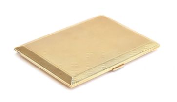 An engine turned 9ct gold cigarette case, by Adderley Brothers, Birmingham 1929, 8.3x10.8cm, 145g