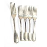 A set of four early Victorian fiddle pattern dessert forks by William Theobalds & Robert Metcalfe