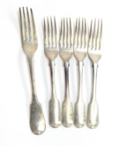 A set of four early Victorian fiddle pattern dessert forks by William Theobalds & Robert Metcalfe