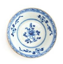 An 18th century Bow porcelain tart or patty pan c.1765, chinoiserie foliage design, 10cm diameter