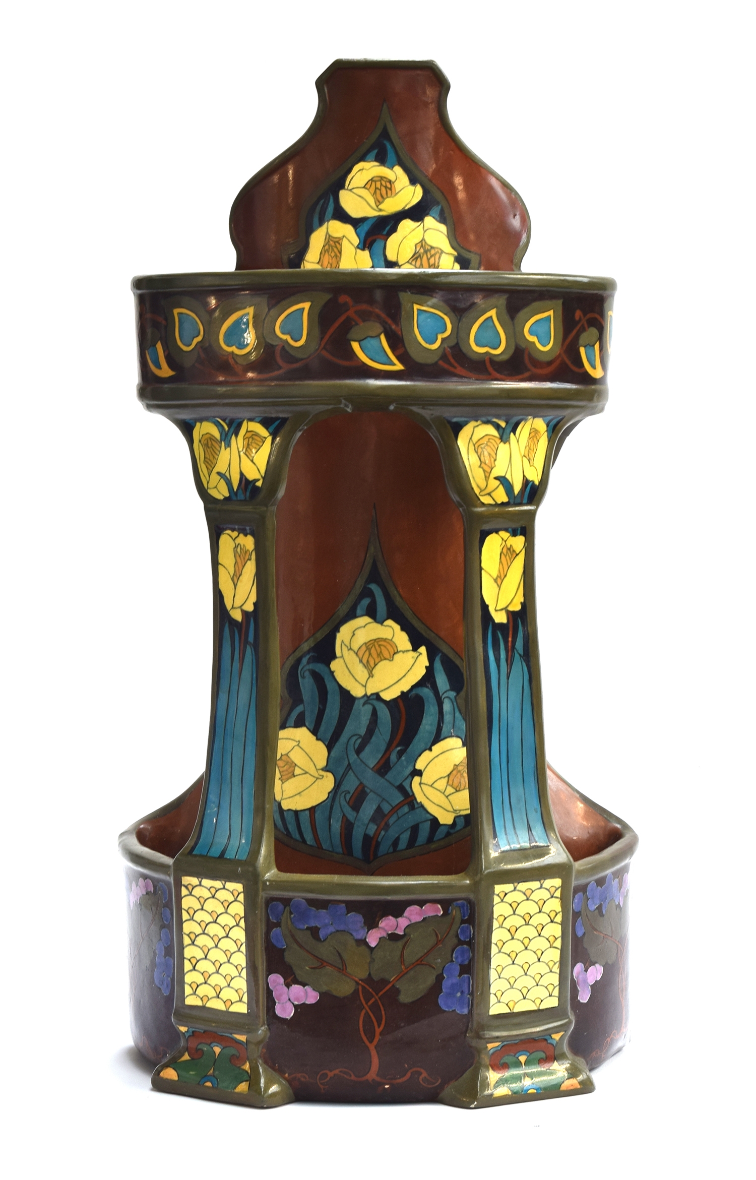 A Wileman & Co. Foley Intarsio Ware stick stand, with Art Nouveau frieze above stylised yellow - Image 2 of 13