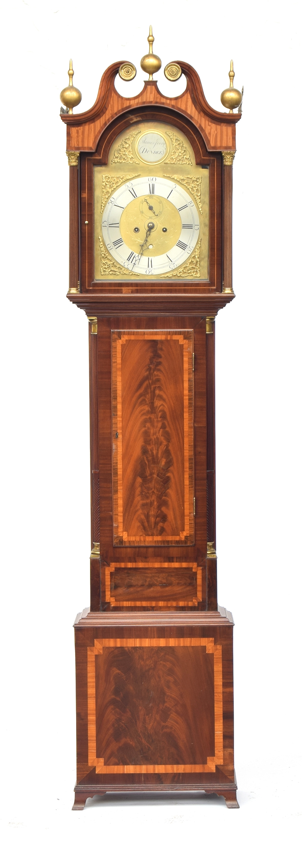 A George III mahogany long cased clock with swan neck pediment and three balled finials, over a - Image 2 of 3