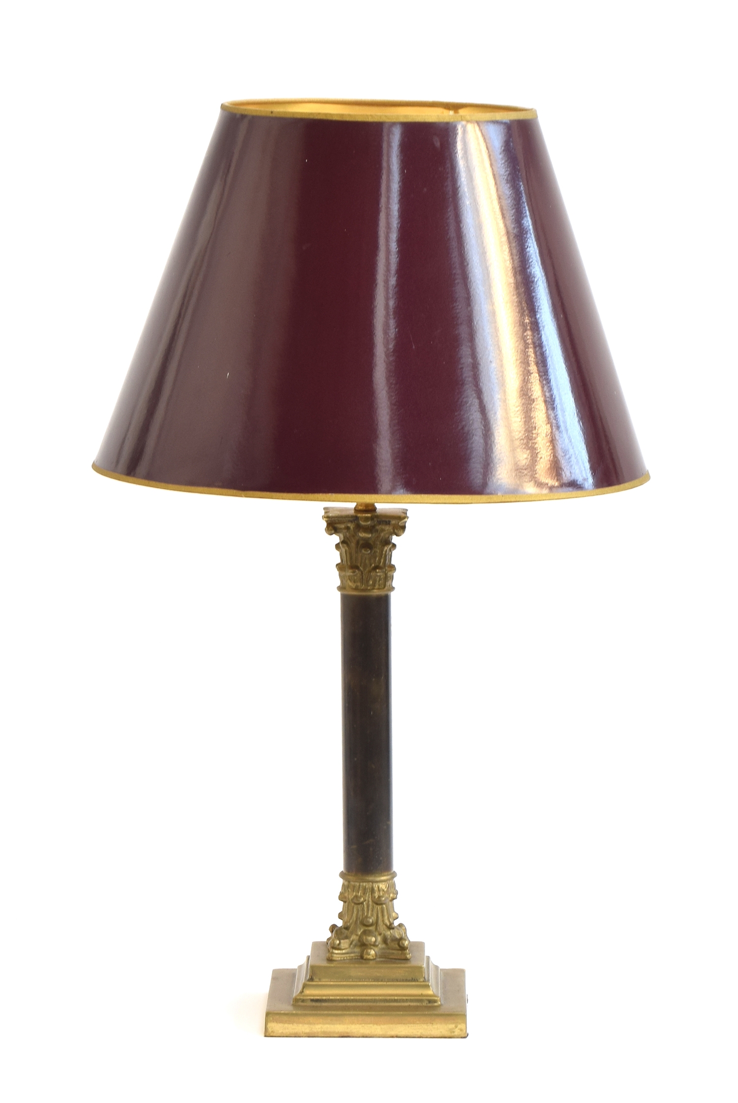 A brass Corinthian column table lamp with shade, 38cm high to base of fitting, 66cm high including - Image 2 of 2
