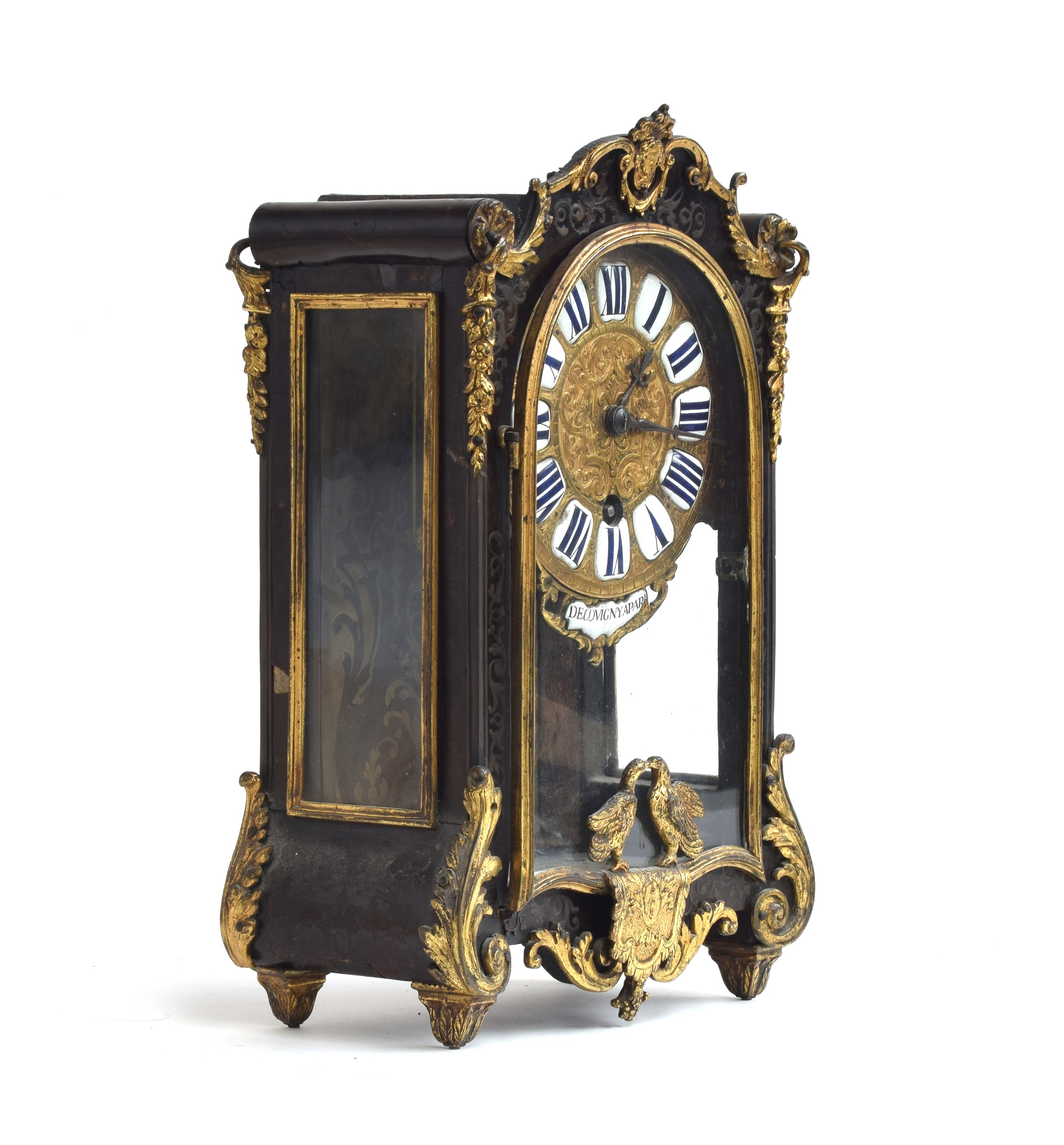 A Louis XV ormolu mounted and boulle mantel clock by Decovigny, mid 18th century, brass embossed - Bild 2 aus 6