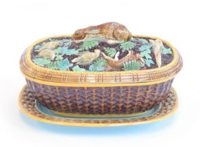 A 19th century Brown Westhead Moore & Co. terrine and stand, with liner, of basket form modelled