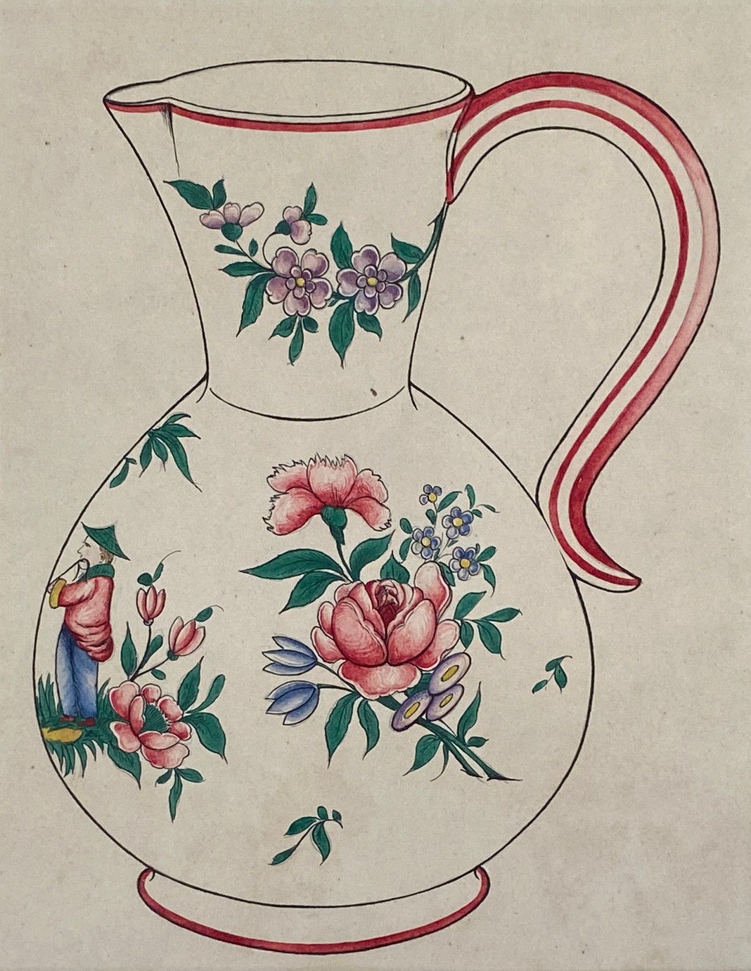 Three early 20th century Chinoiserie watercolours of Chinese porcelain, one signed in pencil - Image 2 of 7