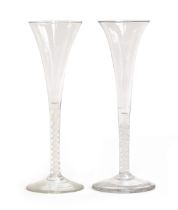 A mixed-twist toasting glass, third quarter 18th century, of drawn trumpet form, on stem with