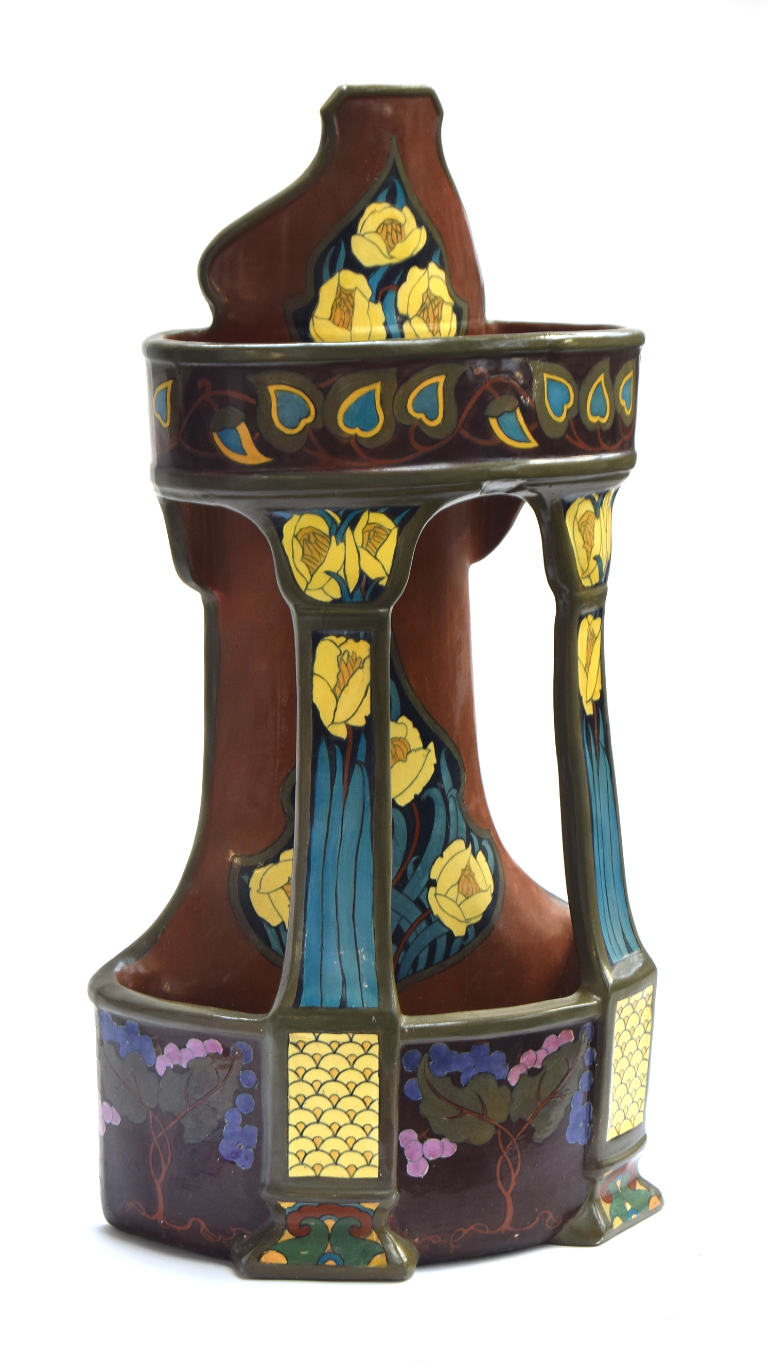 A Wileman & Co. Foley Intarsio Ware stick stand, with Art Nouveau frieze above stylised yellow - Image 3 of 13