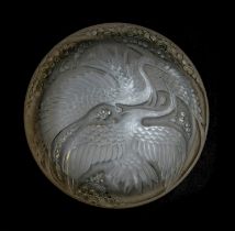 A Rene Lalique "Rambouillet" round covered box c.1924, model 60, in two parts, the lid decorated