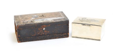 A George V silver bridge set box, the top with applied 'Bridge', hinged front and cover, 12cm