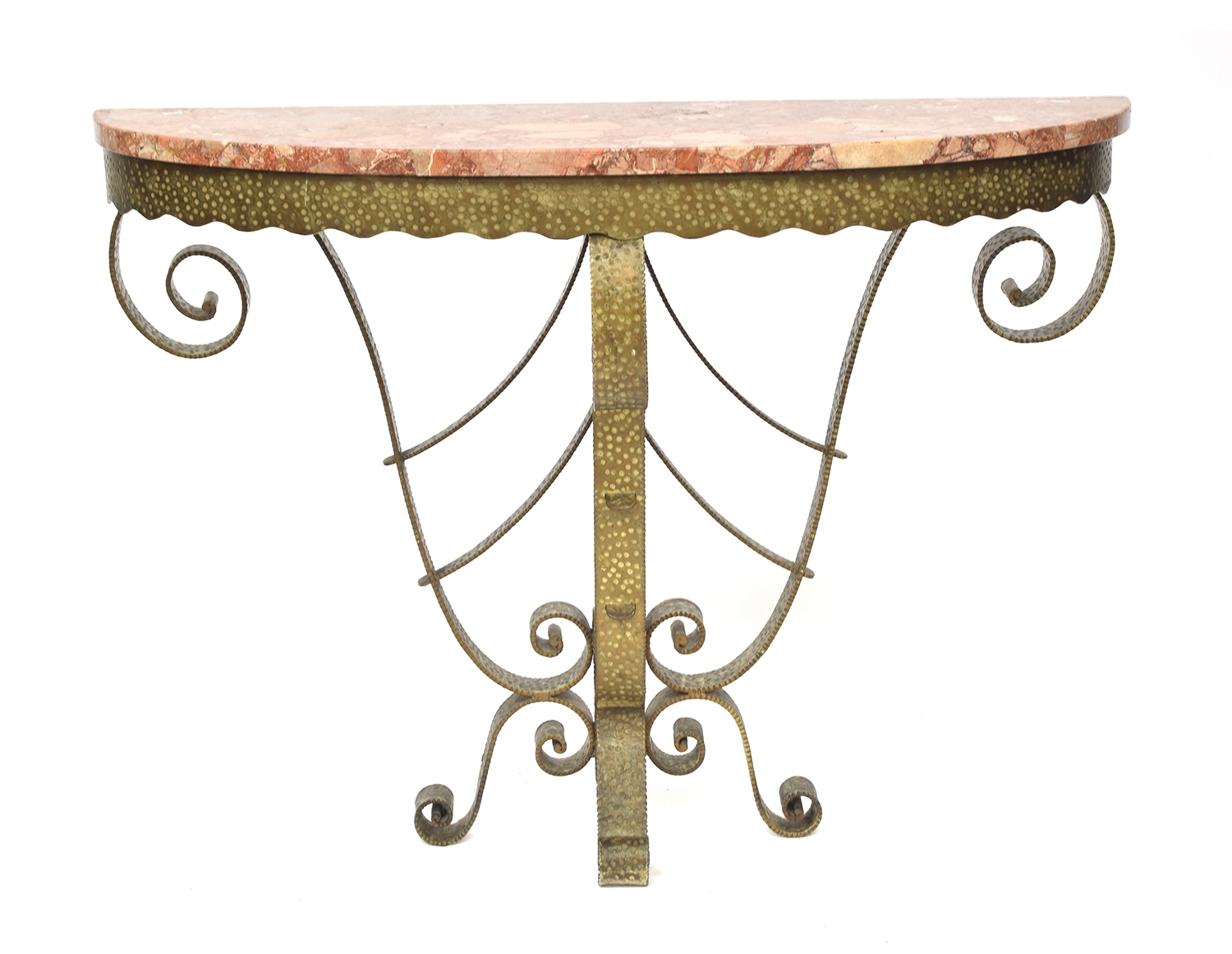 A French Art Deco demilune wrought iron console table in the manner of Paul Kiss, c.1920s, pink - Bild 2 aus 3