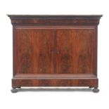 A Louis Philippe mahogany and marble topped side cabinet, having two cushion drawers over two