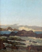 20th century oil on board, 'Playa Ancha, Valparaíso', dedication to verso for Mary de Bruyne and