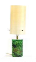 A 1960s shatterline lamp with spun fibreglass shade and green fractal resin base, 41cm high overall