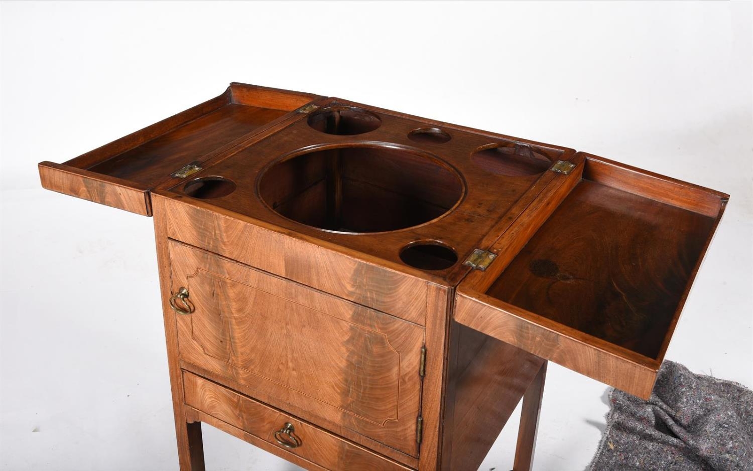 A George III mahogany gentleman's washstand, circa 1800, the hinged top enclosing compartments for - Image 2 of 2
