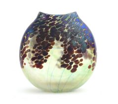 Siddy Langley (b.1955), an iridescent studio glass vase, purple on a green ground, signed and