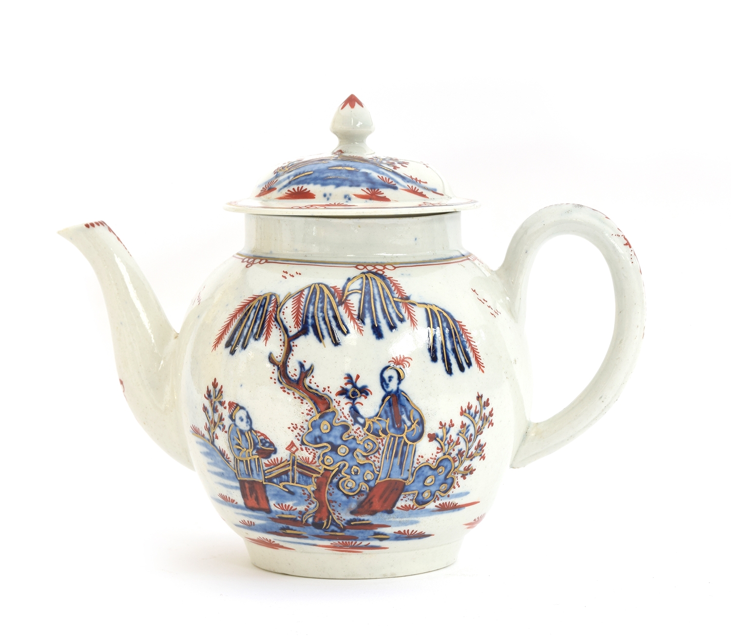 A late 18th century Liverpool Seth Pennington teapot and cover c.1780, 'Lady and Servant' pattern, - Image 2 of 2