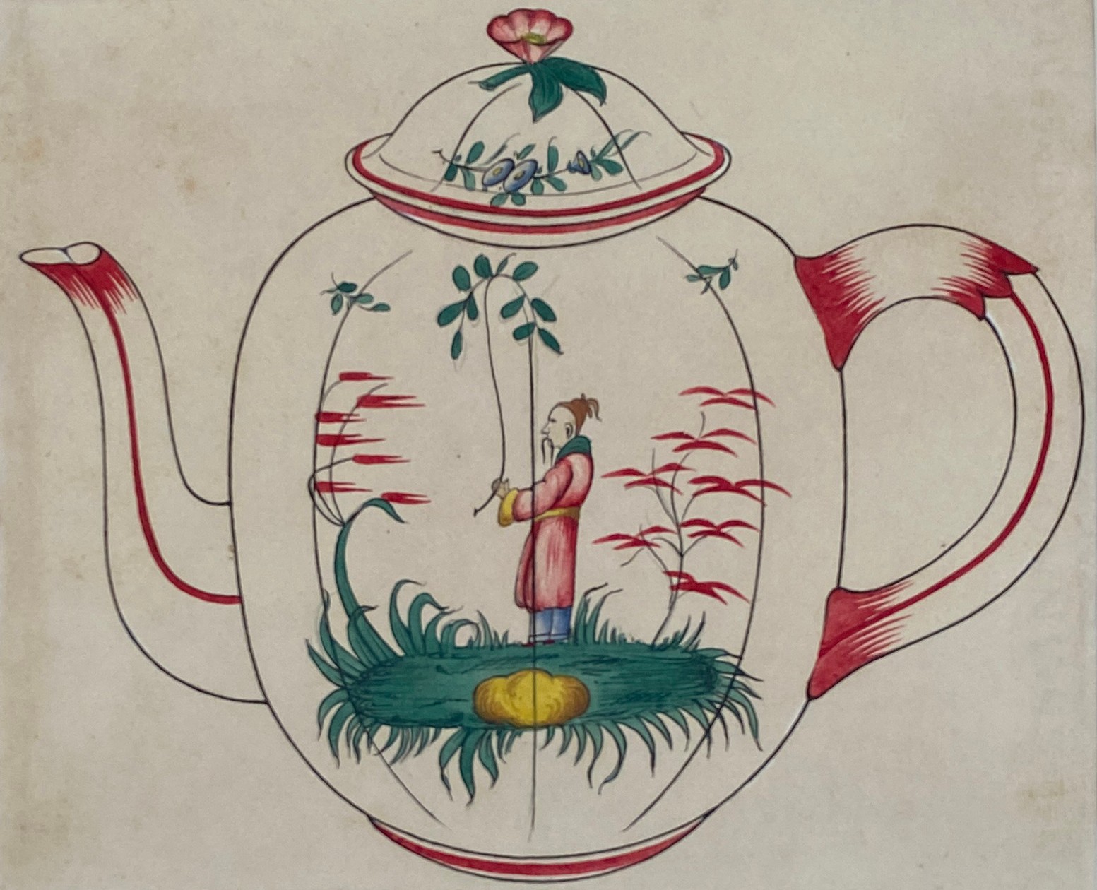 Three early 20th century Chinoiserie watercolours of Chinese porcelain, one signed in pencil - Image 6 of 7