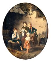 Late 19th century Australian school, 'Farm Children', oil on panel, oval, 26x21cm