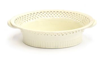 An 18th century creamware chestnut basket, pierced lattice rim, impressed to base W(***), 26cm