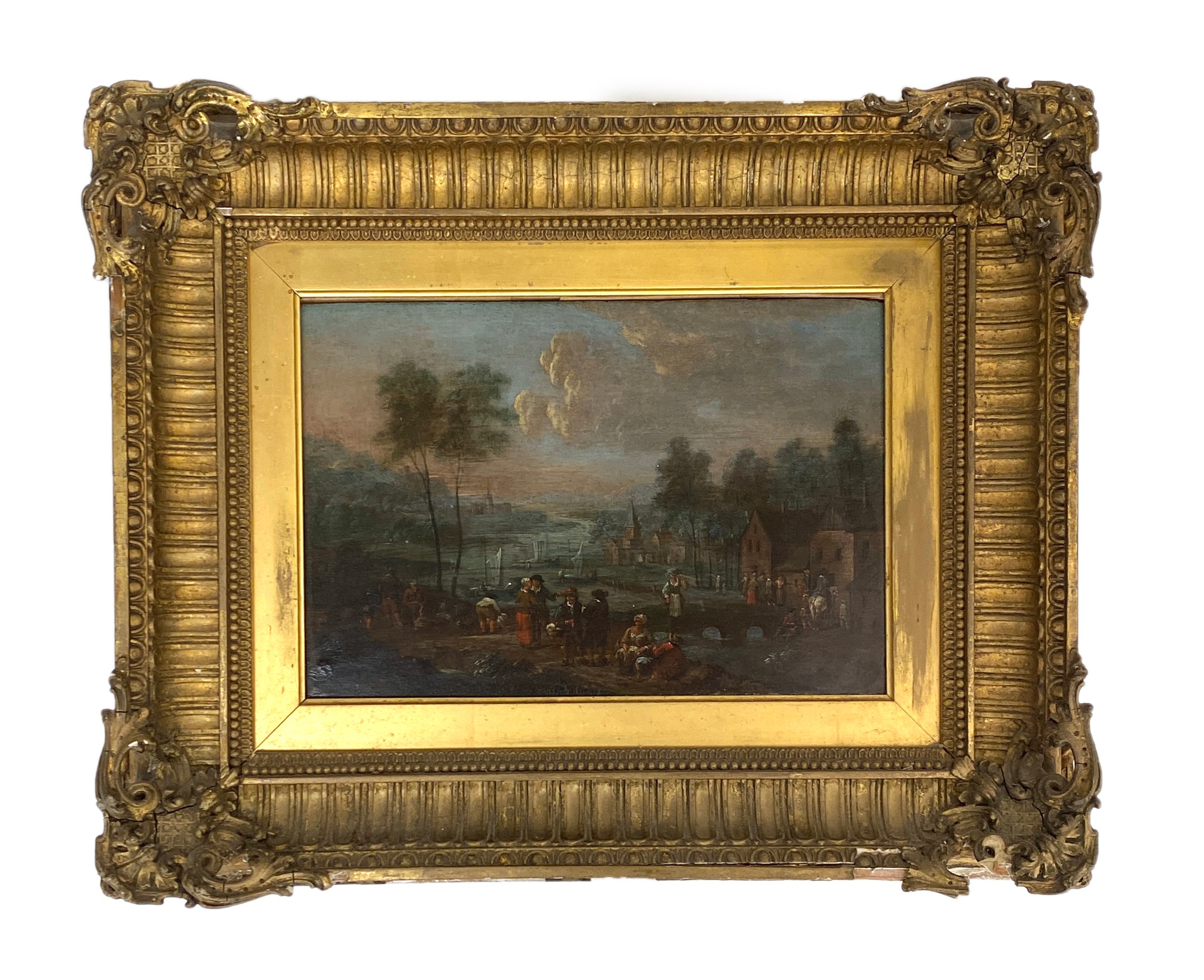 18th century Flemish school, village landscape on the banks of a river, oil on panel, 20x29cm - Image 2 of 3