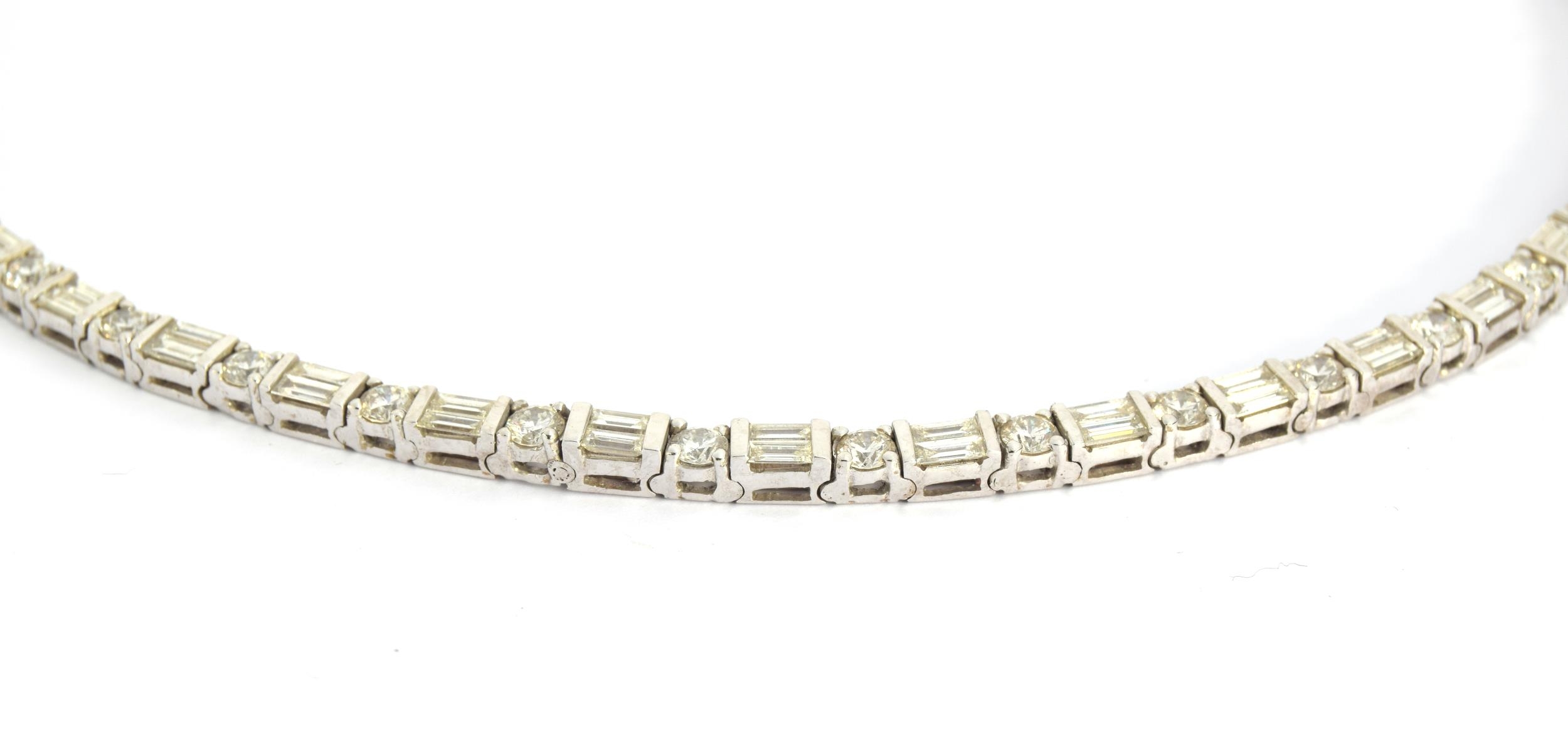 An impressive 18ct white gold riviere necklace set with alternating brilliant cut and baguette cut - Image 5 of 6