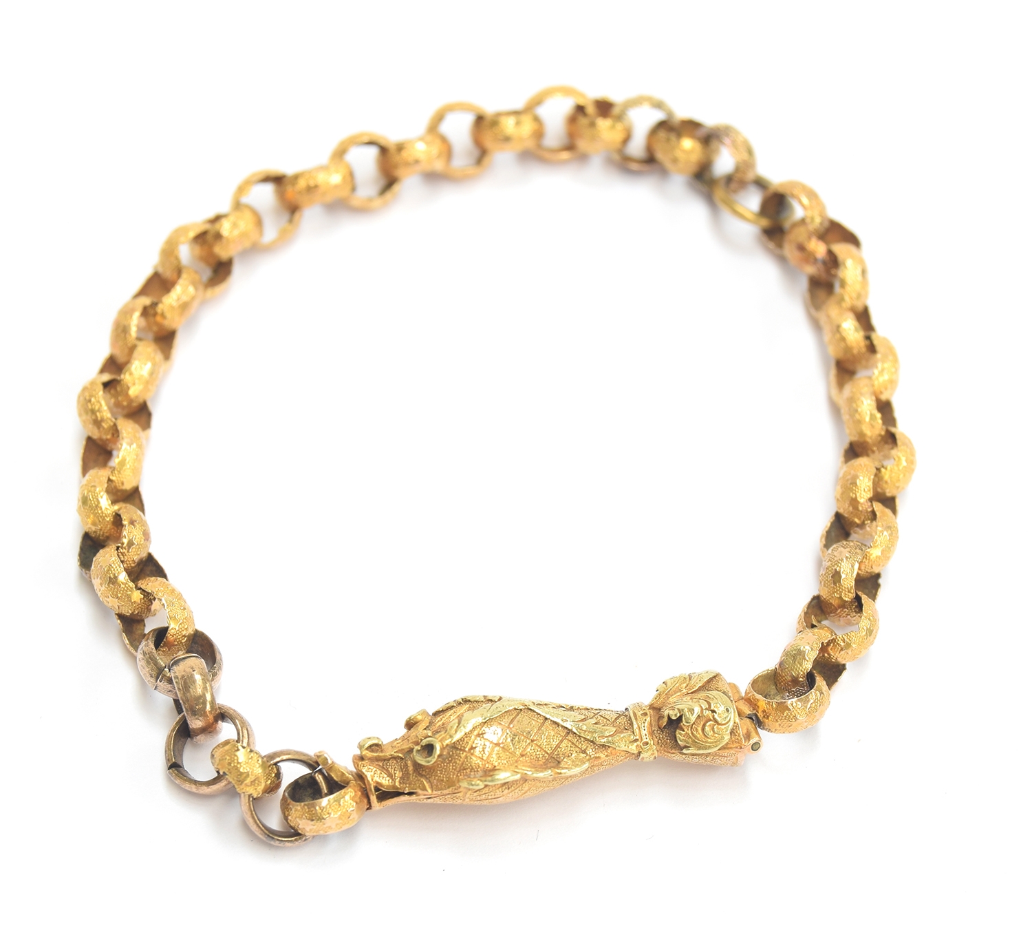 A Georgian gold bracelet with a well modelled serpent or snake clasp, 2.8cm long, the belcher links - Image 3 of 11