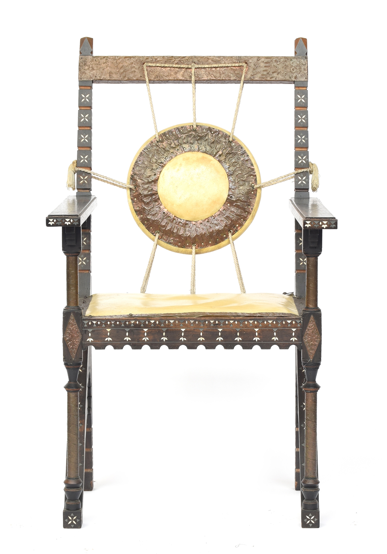 Carlo Bugatti (1856-1940), an ebonised elbow chair, inlaid alla certosina work, the straight arms - Image 2 of 5