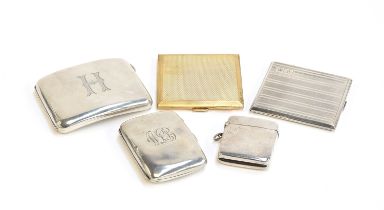 A silver gilt engine turned cigarette case by S Blanckensee & Son Ltd, and one other, both Chester