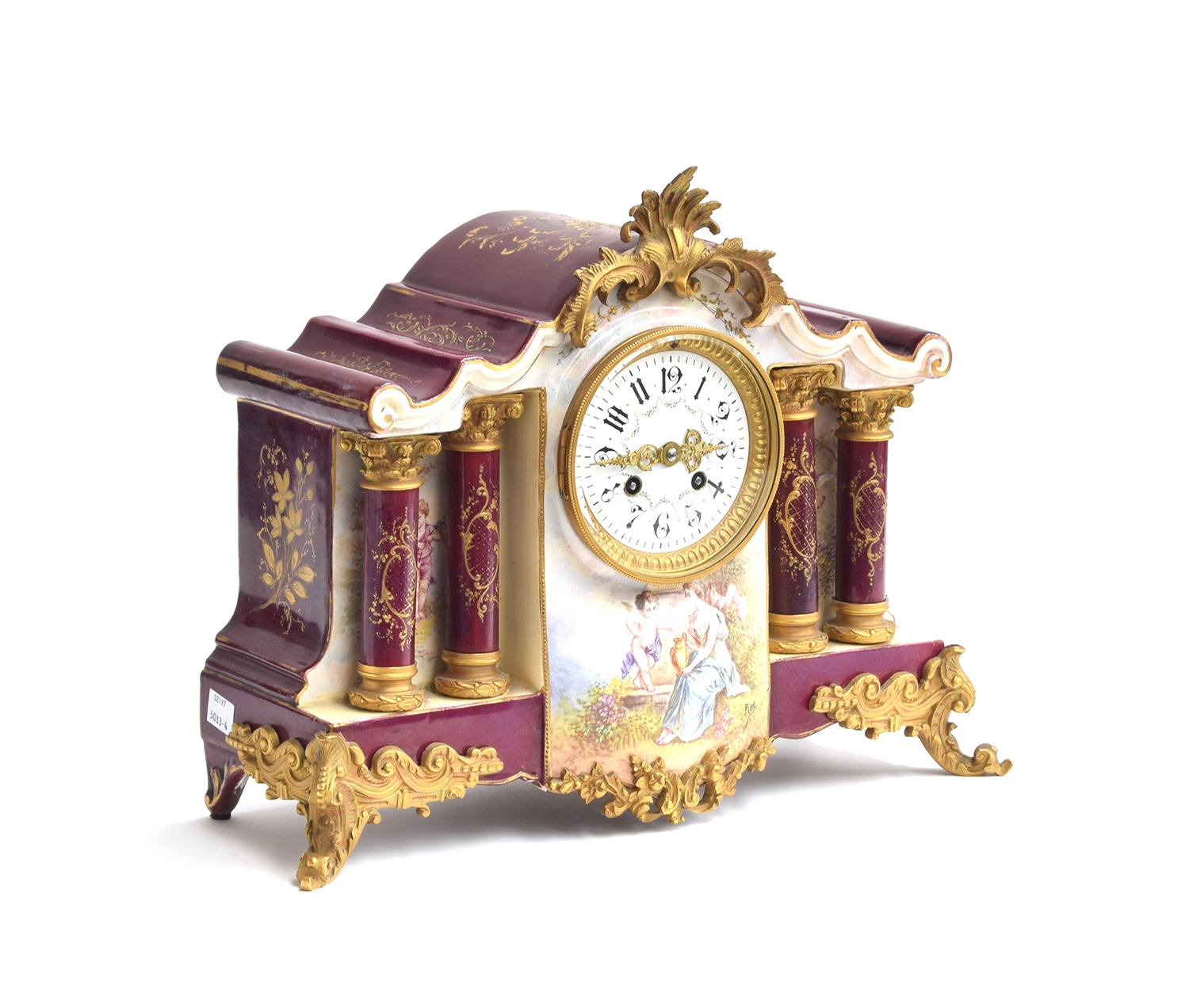 A 19th century French ormolu and porcelain mantel clock, the movement by Japy Freres, striking on - Bild 2 aus 2