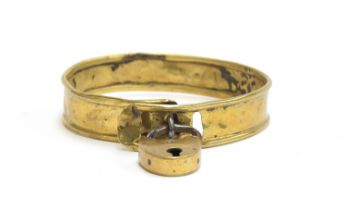 A small George III brass dog collar with padlock, faintly engraved Sir Taylor Ilminster (?), 8cm