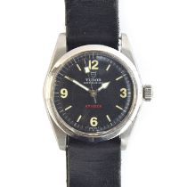 A Tudor Oyster Prince steel gent's automatic wrist watch, the black dial with Arabic quarters,