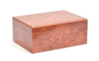 A burr walnut humidor, 31cm wide, 22.5cm deep, 13cm high