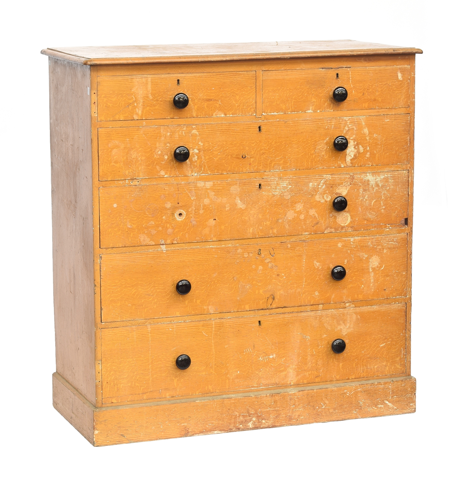 A 19th century scumble painted pine chest of drawers, marked Heal & Son to the back, two short - Image 2 of 2