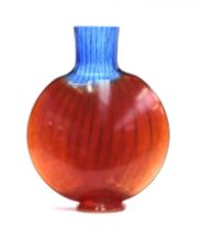 Kjell Engman for Kosta Boda, large blue and red 'Bon Bon' art glass vase, of compressed form, 35cm