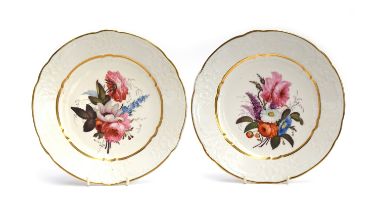 A pair of early 19th century Coalport Feltspar Porcelain Society of Arts Gold Medal plates, hand