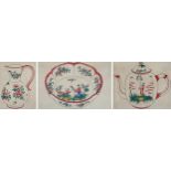 Three early 20th century Chinoiserie watercolours of Chinese porcelain, one signed in pencil