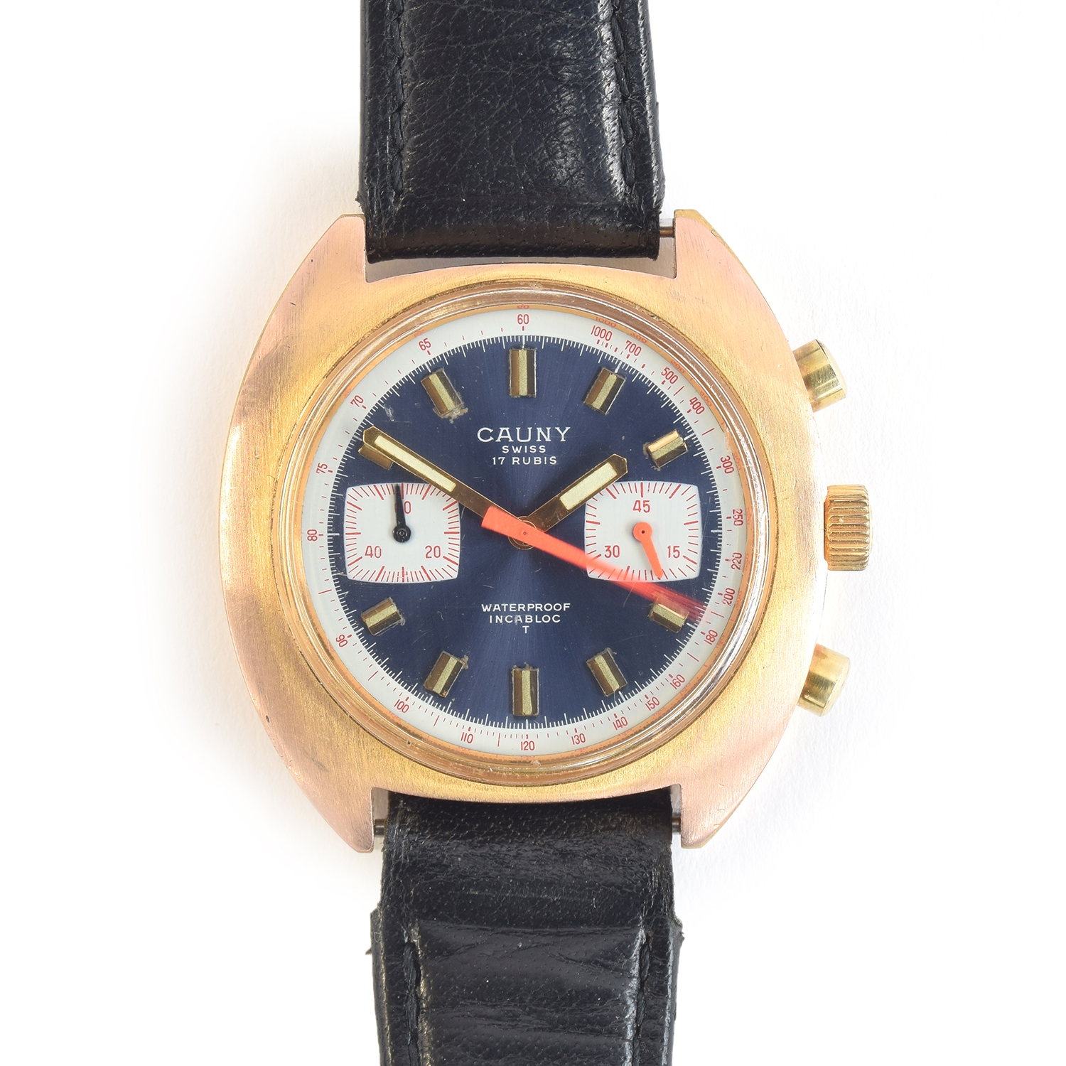 A 1970s Cauny steel and gold plate gent's watch, cal.7733, 17J incabloc, 40mm diameter