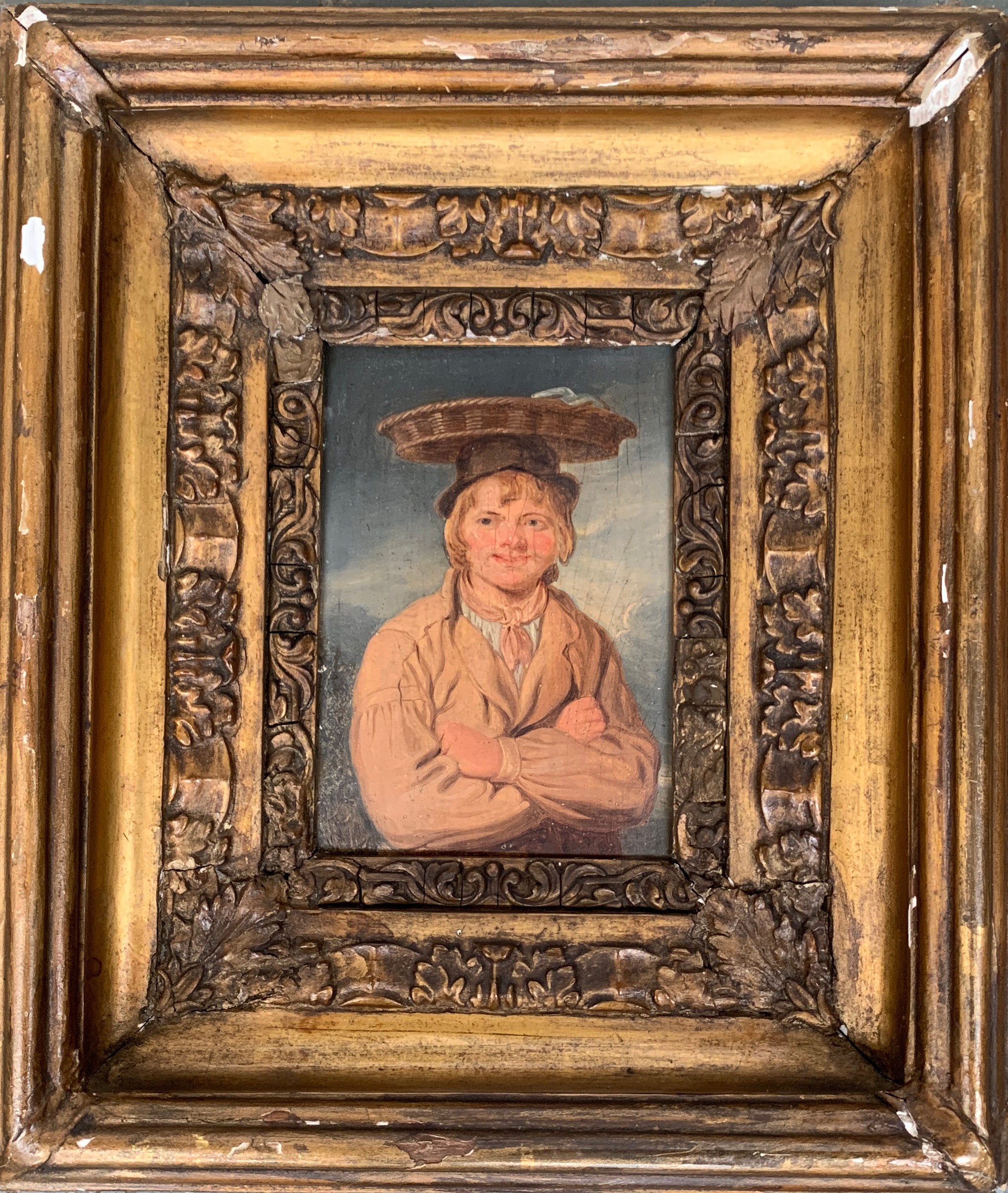 Attributed to Francis Wheatley RA (1747-1801), 'Fisher Boy', portrait of boy with basket, oil on - Image 2 of 5