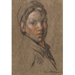 Early 20th century charcoal and pastel portrait study of a young boy, signed indistinctly and