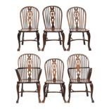 A set of six ash and elm Windsor chairs, 20th century, comprising two carvers and four side