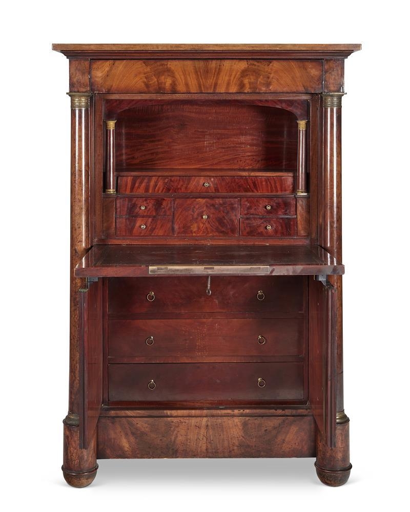 A French Empire mahogany and gilt metal mounted secretaire a abbatant, by Martal Freres of Boulogne, - Image 2 of 3