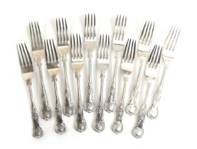 A set of twelve silver King's Pattern table forks by Viner's, Sheffield 1959 and 1962, 33.5ozt