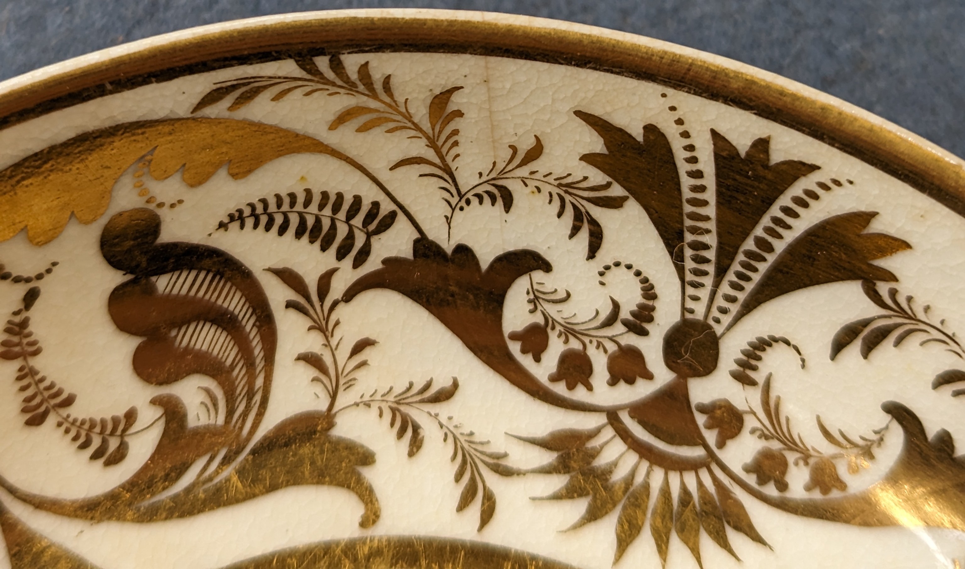 An early 19th century Derby named view teacup, coffee cup and saucer, the cups hand painted with a - Image 5 of 12