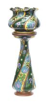 A Wileman & Co Foley Intarsio faience jardiniere and stand, the baluster jardiniere with frill rim