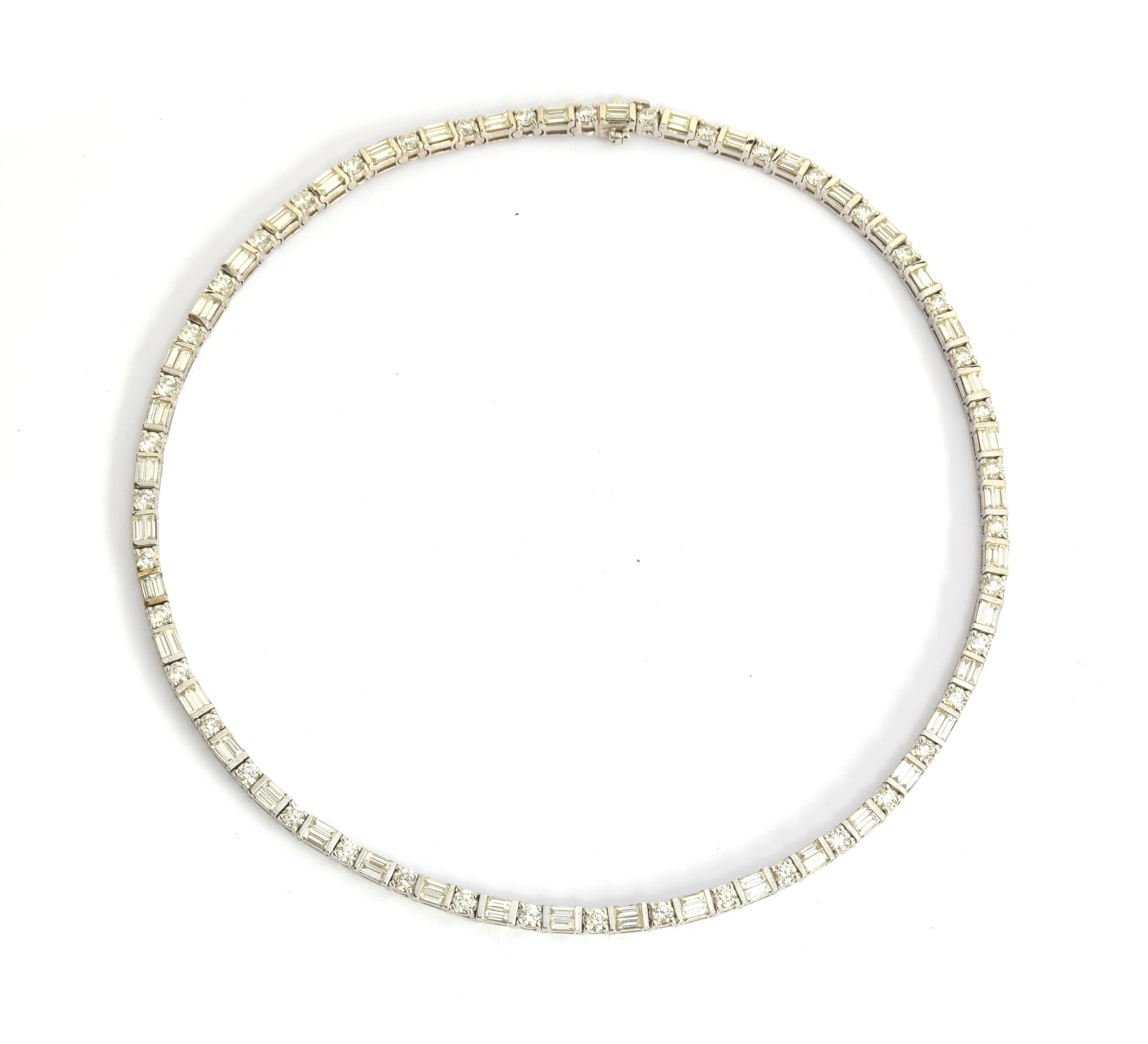 An impressive 18ct white gold riviere necklace set with alternating brilliant cut and baguette cut - Image 3 of 6