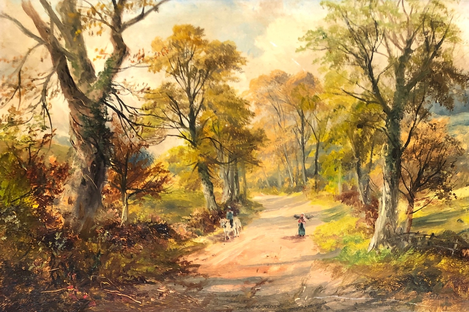 George Turner (1841-1910), oil on canvas, woman on a woodland path, signed lower right, 40x60cm