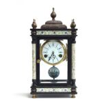 A 19th century French slate and marble mantel clock, the case with four bevelled glass panels,